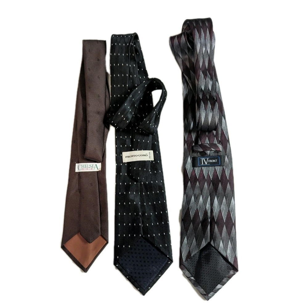 Men's Designer Tie Bundle | 100% Silk & Vintage Blends | Black, Brown, Silver - Picture 2 of 12